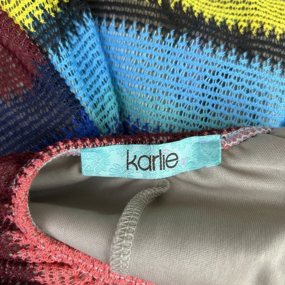 Karlie Dress Size M Striped Knit Skater Halter Top Lined Mod Retro‎ 70's Vintage